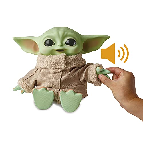 Star Wars The Mandalorian Peluche 28 cm Baby Yoda (El niño) con sonidos y bolsa de transporte, juguete para niños +3 años (Mattel HBX33)