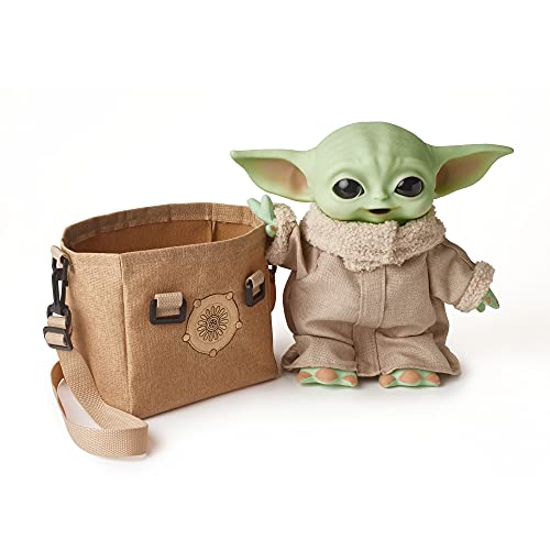 Star Wars The Mandalorian Peluche 28 cm Baby Yoda (El niño) con sonidos y bolsa de transporte, juguete para niños +3 años (Mattel HBX33)