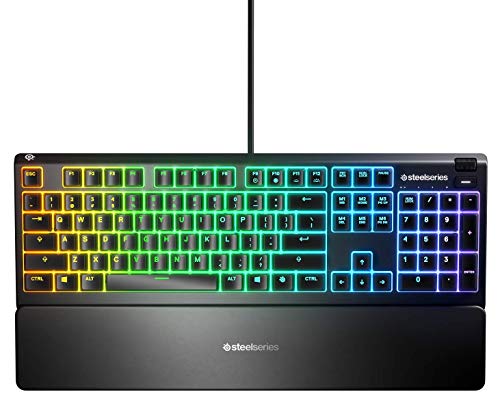 SteelSeries Apex 3 - Teclado RGB para gaming - Iluminación RGB de 10 zonas - Resistencia al agua IP32 - Reposamuñecas magnético superior - Teclado QWERTY Inglesa