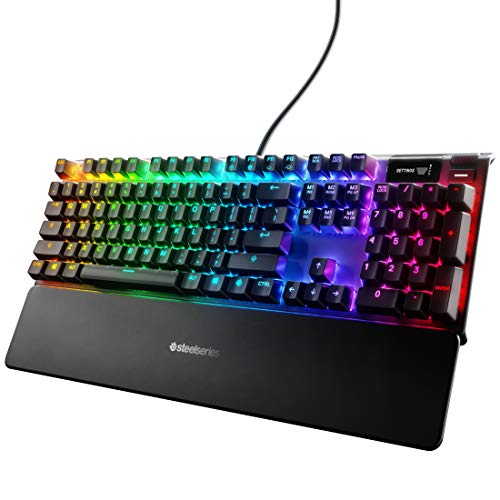 SteelSeries Apex 7 Teclado mecánico para juegos – Pantalla inteligente OLED – Pasaje USB y controles multimedia – táctil y clicky – Retroiluminación RGB (interruptor azul)