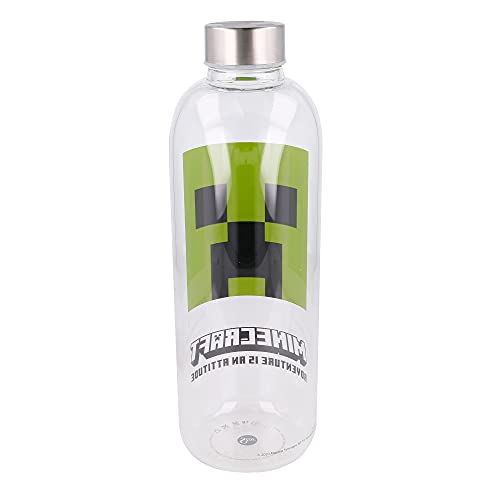 Stor Minecraft | Botella De Agua De Cristal De Borosilicato Reutilizable - 1030 ml - Botella De Agua De Vidrio con Tapón Hermético