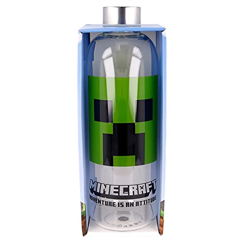 Stor Minecraft | Botella De Agua De Cristal De Borosilicato Reutilizable - 1030 ml - Botella De Agua De Vidrio con Tapón Hermético