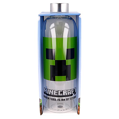 Stor Minecraft | Botella De Agua De Cristal De Borosilicato Reutilizable - 1030 ml - Botella De Agua De Vidrio con Tapón Hermético