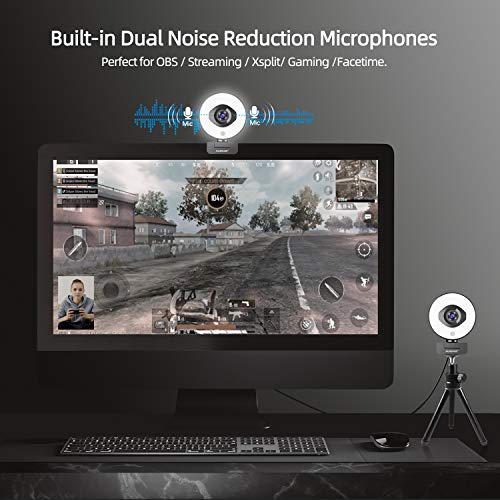 Streaming Webcam 1080p 60fps, AUSDOM AF660 Enfoque Automático Streaming Web Camera con Ring Light y micrófonos de reducción de Ruido Dual para PC, Mac, Livestreamers, Twitch, Xsplit, Zoom, Skype