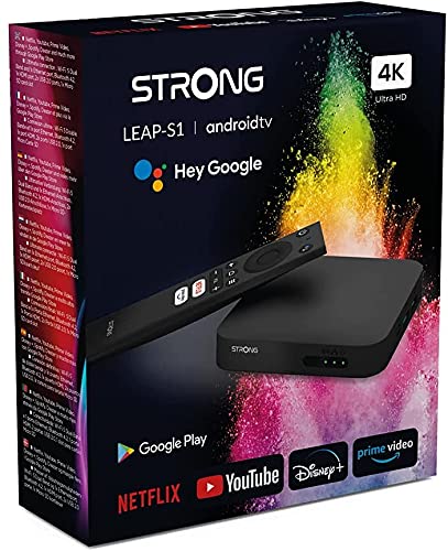 Strong Leap-S1 Android TV box ultra HD 4K - Receptor de Android y OTT, acceso directo a Google Playstore, streaming de vídeo, Bluetooth, asistente vocal Google, SPDIF óptico, puerto USB 3.0, negro