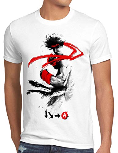 style3 Childhood Hero Fighter Camiseta para Hombre T-Shirt Final Street Beat em up Arcade, Talla:S, Color:Blanco