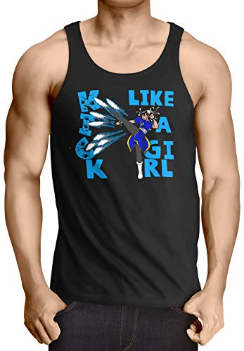 style3 Kick Like a Girl Camiseta de Tirantes para Hombre Tank Top T-Shirt Final SNES ps3 ps4 ps5 Street Beat em up Arcade, Talla:XXL