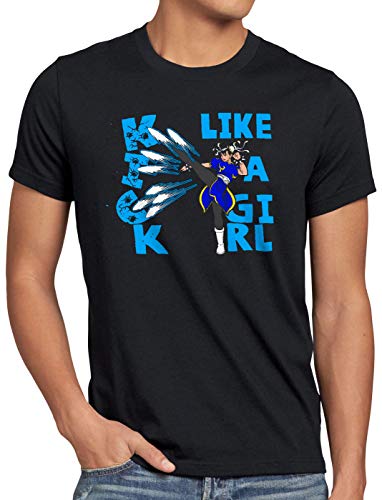 style3 Kick Like a Girl Camiseta para Hombre T-Shirt Final SNES ps3 ps4 ps5 Street Beat em up Arcade, Talla:S