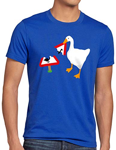 style3 Pánico de los Gansos Camiseta para Hombre T-Shirt Ganso oca Videojuego, Talla:XL, Color:Azul