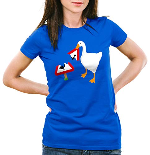style3 Pánico de los Gansos Camiseta para Mujer T-Shirt Ganso oca Videojuego, Color:Azul, Talla:S