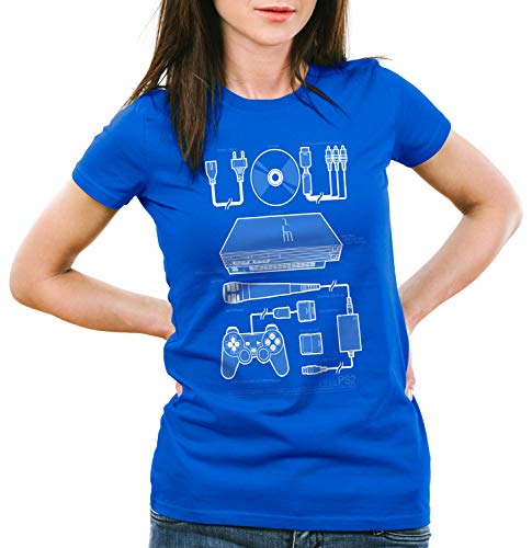 style3 PS2 Gamer Camiseta para Mujer T-Shirt Mando videoconsola, Color:Azul, Talla:XS