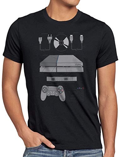 style3 PS4 Gamer Camiseta para Hombre T-Shirt videoconsola Pro VR, Talla:4XL, Color:Negro