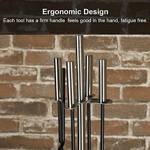 Stylish Forged Iron Fireplace Tools Easy to Assemble Fireside Companion Set Five Piece Hand-crafted Heirloom-quality Tool Set