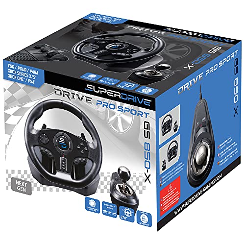 Subsonic - Superdrive, Volante De Carreras Gs850-X Con Cambio Manual, 3 Pedales, y Paletas De Cambio Para Xbox Serie X/S, Ps4, Xbox One, Programable Para Todos Los Juegos, Xbox Series X