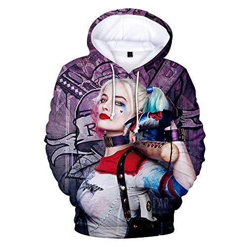 Sudadera 3D Joker y Harley Quinn con capucha para parejas, estilo hip hop, para adolescentes, color blanco, XXL