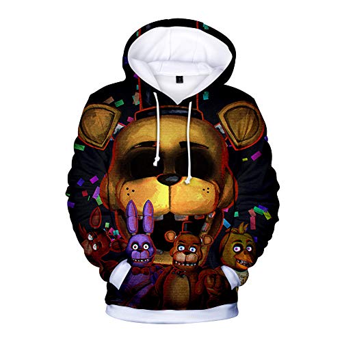 Sudadera con capucha con estampado de cómic en 3D FNAF Five Ni-gh-ts at Fre-ddy's con cordón para niños, niña, niño, adulto, Tipo 2., M