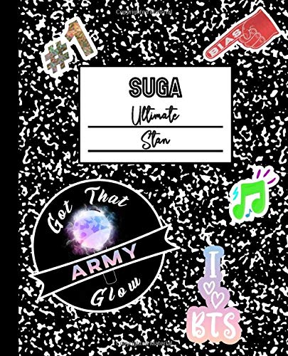 Suga Ultimate Stan: BTS Mock Sticker Filled Kpop Bias Merch Notebook 7.5 x 9.25" College Ruled Composition School Style Paperback Journal Book for Army Fan (BTS Suga School Planner & Notebook)