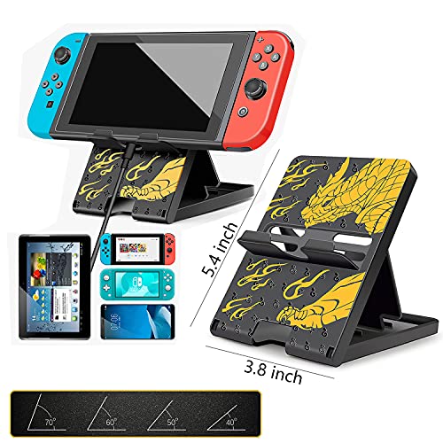 SUITCAN Funda rígida para Nintendo Switch, diseño de Monster Hunter Rise con protector de pantalla HD, tapa para el pulgar y soporte de Playstation, 4 en 1 para consola NS y accesorios (4 en 1)