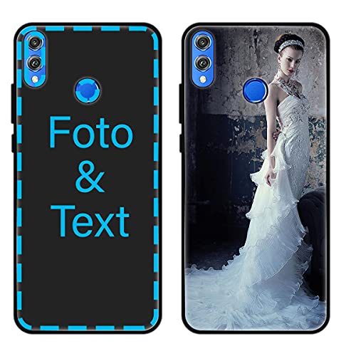Sunrive Funda Personalizada Compatible con Honor 8X/View 10 Lite, Carcasa Personalizable para tu móvil con Foto Imagen Frase o Texto-(Silicone Frontera+Cristal Templado Posterior)