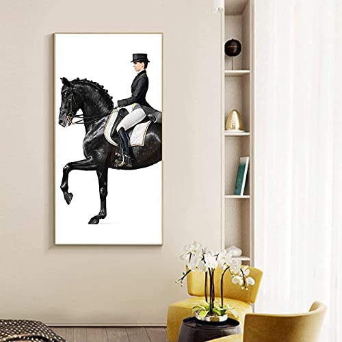 Sunsightly Cuadro De Lienzo Clásico De Carreras De Caballos, Impresiones En Lienzo, Póster, Imágenes De Arte De Caballo Negro para Sala De Estar, Decoración De Dormitorio Moderno, Sin Marco