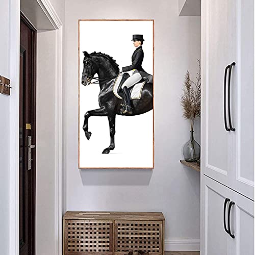 Sunsightly Cuadro De Lienzo Clásico De Carreras De Caballos, Impresiones En Lienzo, Póster, Imágenes De Arte De Caballo Negro para Sala De Estar, Decoración De Dormitorio Moderno, Sin Marco