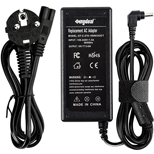 Sunydeal - Cargador Adaptador 65W para Ordenador Portátil ACER, 19V 3.42A, 5.5x1.7mm , Compatible con Acer Aspire/Travelmate/Extensa