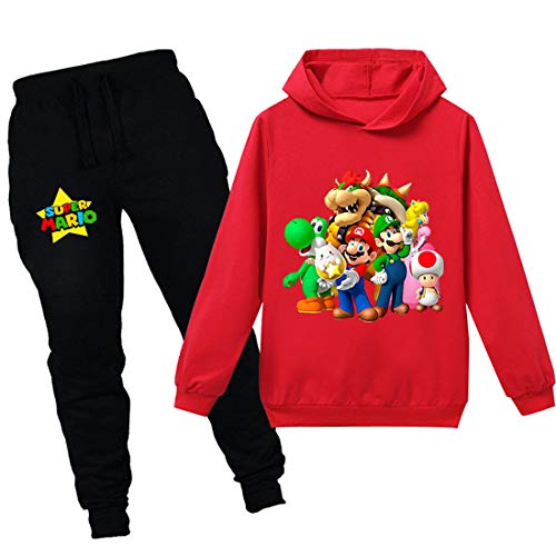 Super Mario Sudadera con capucha de dibujos animados Juego de Bebé Niñas Niños de Ocio Ropa Conjuntos de Niños Sudadera Ropa de Dormir Pijamas Ropa de 2-12Y