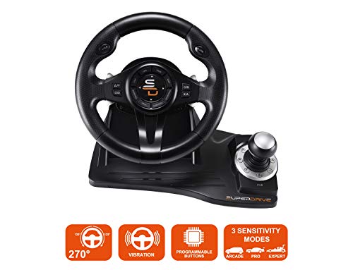 Superdrive - Volante de carreras GS500 con palanca de cambios, pedal y vibraciones para PS4, Xbox One, PC, PS3