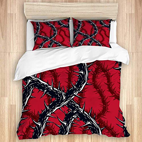 SUPERQIAO Juego de Funda nórdica de 3 Piezas, Horror Blackthorn Ramas Espinas Hard Rock y Heavy Metal subcultura música, Juegos de Fundas de edredón para Dormitorio, Colcha con Cremallera con 2 fu