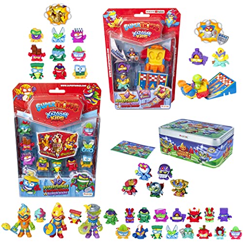 SuperThings Kazoom Kids - Blíster 10 Pack y Pack Sorpresa 20 Sets | Contiene Blister 10 Pack, Blister 6 Kazoom Slider, 15 Sobres One Pack, 3 Kazoom Kids y Lata Team Terrible| Juguetes para Niños
