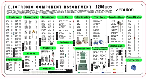 Surtido de componentes electrónicos de 2200 piezas, condensadores, resistencias, transistores, inductores, diodos, potenciómetro, IC, LED, LDR, PCB, etc.