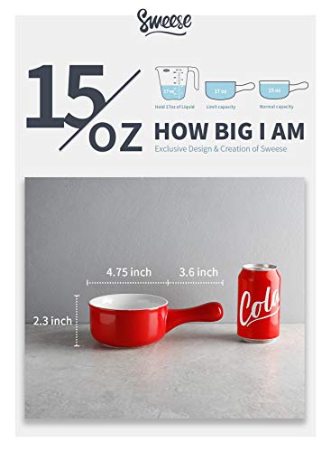 Sweese 109.104 - Juego de 4 cuencos de sopa de cebolla de porcelana con asas, para sopa, cereales, guisos, chile, juego de 4 unidades, color rojo