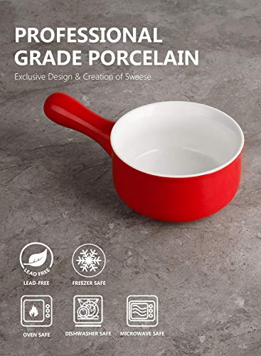 Sweese 109.104 - Juego de 4 cuencos de sopa de cebolla de porcelana con asas, para sopa, cereales, guisos, chile, juego de 4 unidades, color rojo