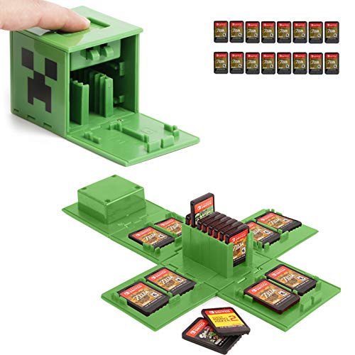 Switch Game Card Case - Funda para Nintendo Switch Games con 16 ranuras para tarjetas, regalo divertido para niños (verde MC)