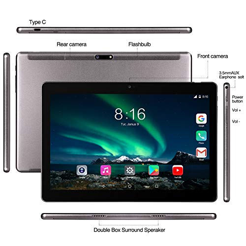 Tablet 10 Pulgadas 8 Core - TOSCiDO Android 10.0 Certificado por Google GMS 4G LTE Tablets,4GB de RAM y 64 GB,Dobles SIM, GPS,WiFi,Teclado Bluetooth，Ratón，Funda para Tableta y Más Incluidos - Gray