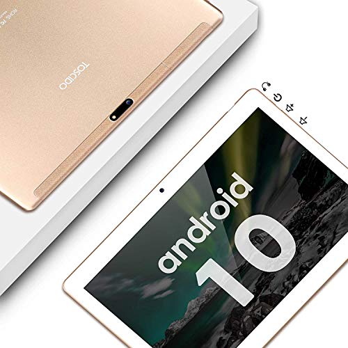 Tablet 10 Pulgadas 8 Core - TOSCiDO Android 10.0 Certificado por Google GMS 4G LTE Tablets,4GB de RAM y 64 GB,Dobles SIM, GPS,WiFi,Teclado Bluetooth，Ratón，Funda para Tableta y Más Incluidos - Gold