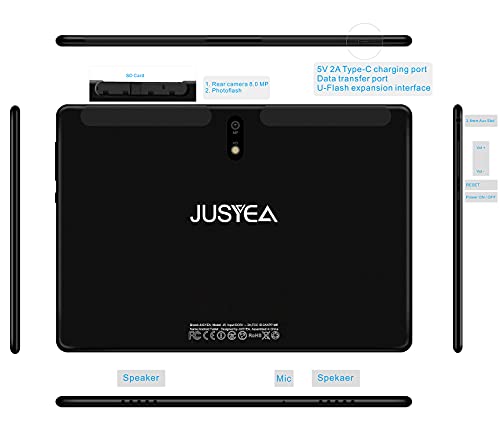 Tablet 10.1 Pulgadas Android 10.0 Tableta Ultra-Portátiles - RAM 4GB | 64GB Expandible (Certificación Google GMS) -JUSYEA - Batería de 8000mAh - WiFi —Ratón | Teclado y Otros - Negro