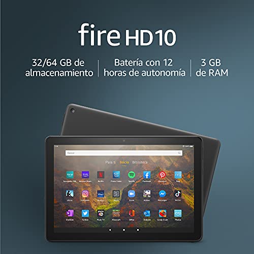 Tablet Fire HD 10 | 10,1" (25,6 cm), Full HD 1080p, 32 GB, color negro, con publicidad