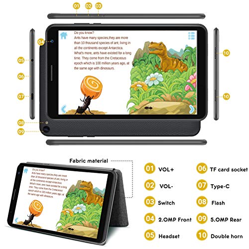Tablet Niños 8 Pulgadas, Android 10.0 Pie Tablet PC para Niños, Pantalla IPS HD WiFi Bluetooth Quad-Core Google Play Certificación GMS 3GB + 32GB, Tablets Baratas y Buenas (Negro)