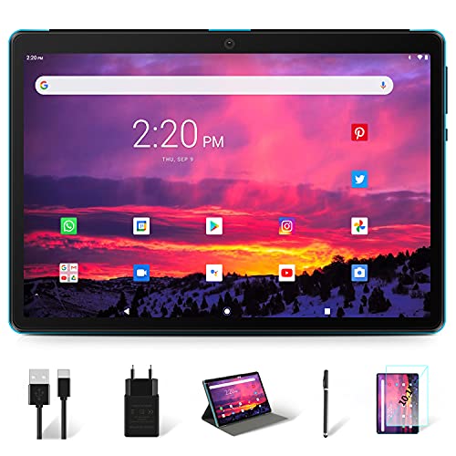 Tableta 10 Pulgadas 4GB RAM 64GB ROM Android MEBERRY 1280 * 800 Tableta IPS, 128GB Ampliable | 8000mAh | Cámara (5MP + 8MP) | Bluetooth | GPS | Google GMS, Solo WiFi, Azul