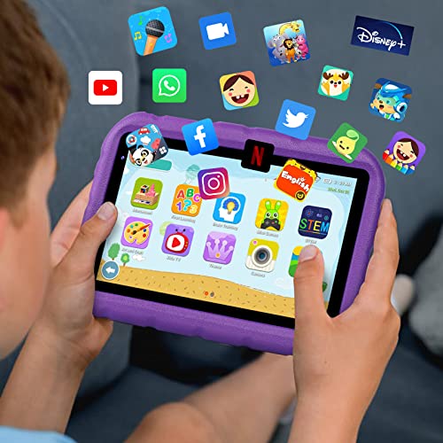 Tableta para Niños 7 Pulgadas Oangcc Android 11 Go HD Tablets Infantil Certificado por Google GMS,2GB+32GB ROM(TF 128G),Quad Core/WiFi/Control Parental/Kid-Proof Funda Tablet/Niños Educativo-(Morado)