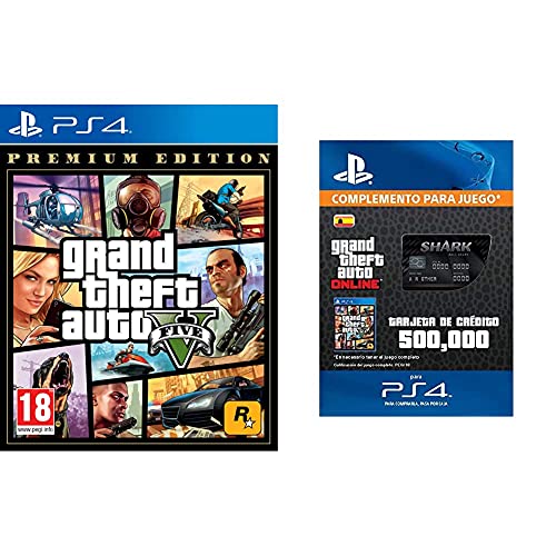 Take Two Interactive Spain Grand Theft Auto V Premium Edition + Rockstar Games Grand Theft Auto Online GTA V Cash Card | 500,000 GTA-Dollars | Código de descarga PS4 Cuenta Española