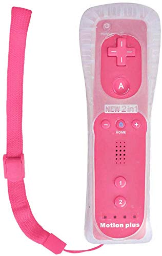 Tanouve Mando para Wii/Wii U,2 en 1 Mando con Motion Plus Mando a Distancia Inalámbrico Control Remoto con Correa de Pulsera Incorporado Acelerador para NintendoWii/Wii U(Rosa)