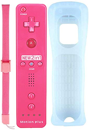 Tanouve Mando para Wii/Wii U,2 en 1 Mando con Motion Plus Mando a Distancia Inalámbrico Control Remoto con Correa de Pulsera Incorporado Acelerador para NintendoWii/Wii U(Rosa)