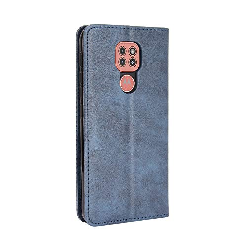 TANYO Funda Leather Folio para el Motorola Moto G9 Play/Moto E7 Plus, PU/TPU Premium Flip Billetera Carcasa Libro de Cuero con Ranuras y Tarjetas - Azul