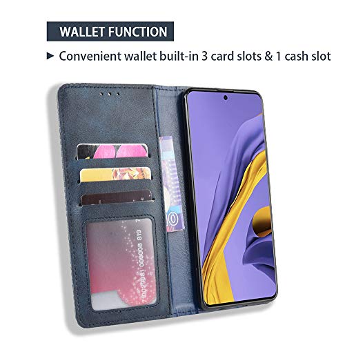 TANYO Funda Leather Folio para el Motorola Moto G9 Play/Moto E7 Plus, PU/TPU Premium Flip Billetera Carcasa Libro de Cuero con Ranuras y Tarjetas - Azul