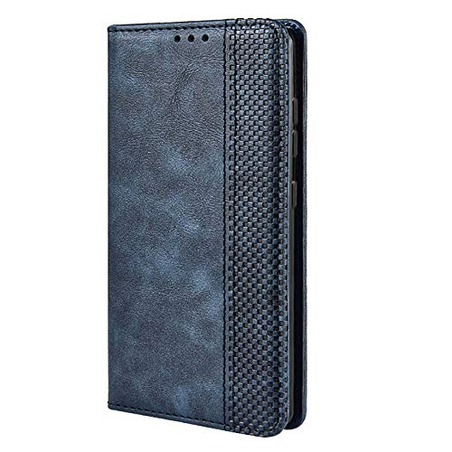 TANYO Funda Leather Folio para el Motorola Moto G9 Play/Moto E7 Plus, PU/TPU Premium Flip Billetera Carcasa Libro de Cuero con Ranuras y Tarjetas - Azul