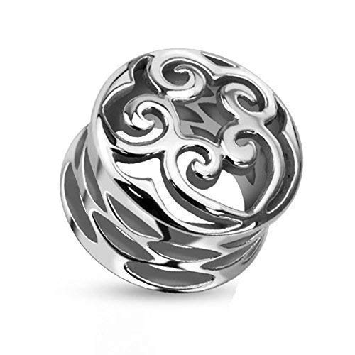 Tapsi´s Coolbodyart® | Dilatador doble de acero inoxidable quirúrgico 316L con corazón tribal de 16 mm.