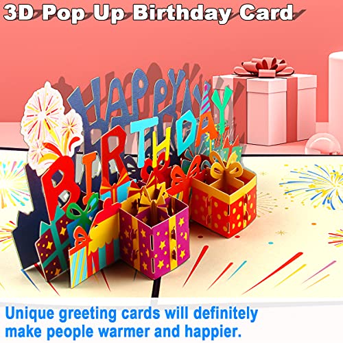 Tarjeta de Cumpleaños 3D, Tarjetas de Felicitación Cumpleaños, Happy Birthday Caja de Regalo Tarjeta de Felicitación Emergente con Sobre, Tarjeta de Cumpleaños para Familiares, Amigos, Amantes