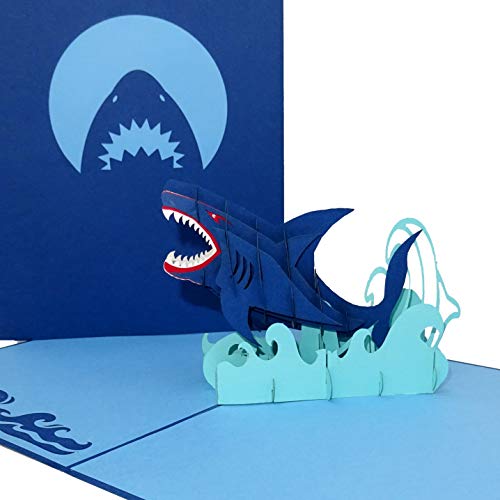 Tarjeta de cumpleaños en 3D con diseño de tiburón con texto "Shark Attack", gran tarjeta pop-up con sobre como tarjeta de felicitación, invitación, decoración, idea de regalo